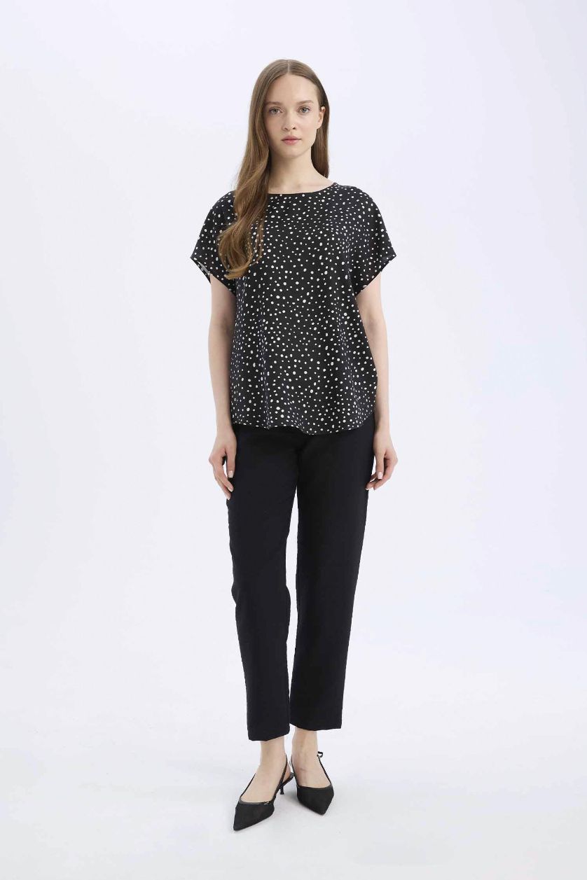 Kadın Siyah Jogger Pantolon Keten Görünümlü Cepli Yüksek Bel Düz Paça