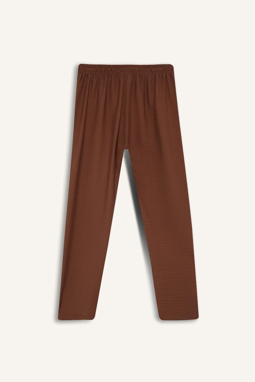 FEMME Marron Clair Pantalon en lin droit à taille haute avec poches