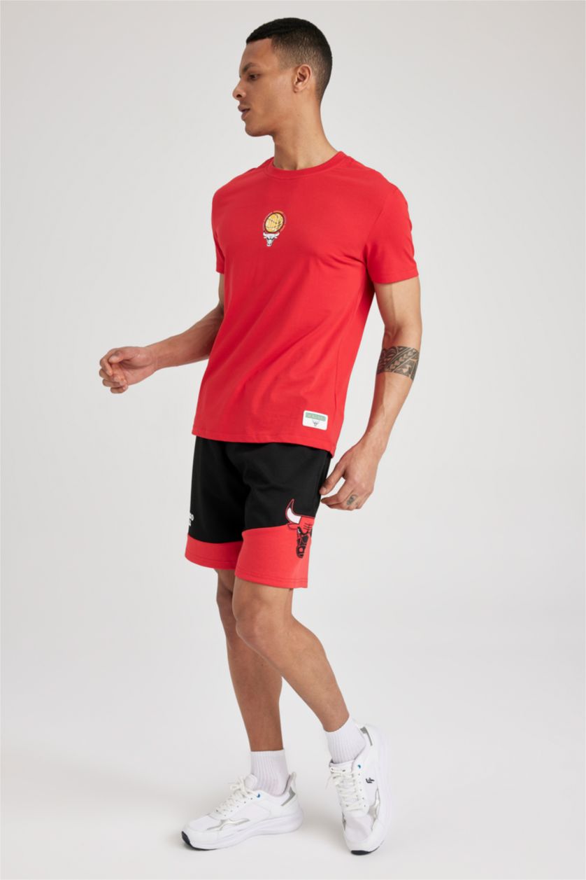 MAN Black Defacto Fit NBA Chicago Bulls Licensed Regular Fit Short Leg Shorts