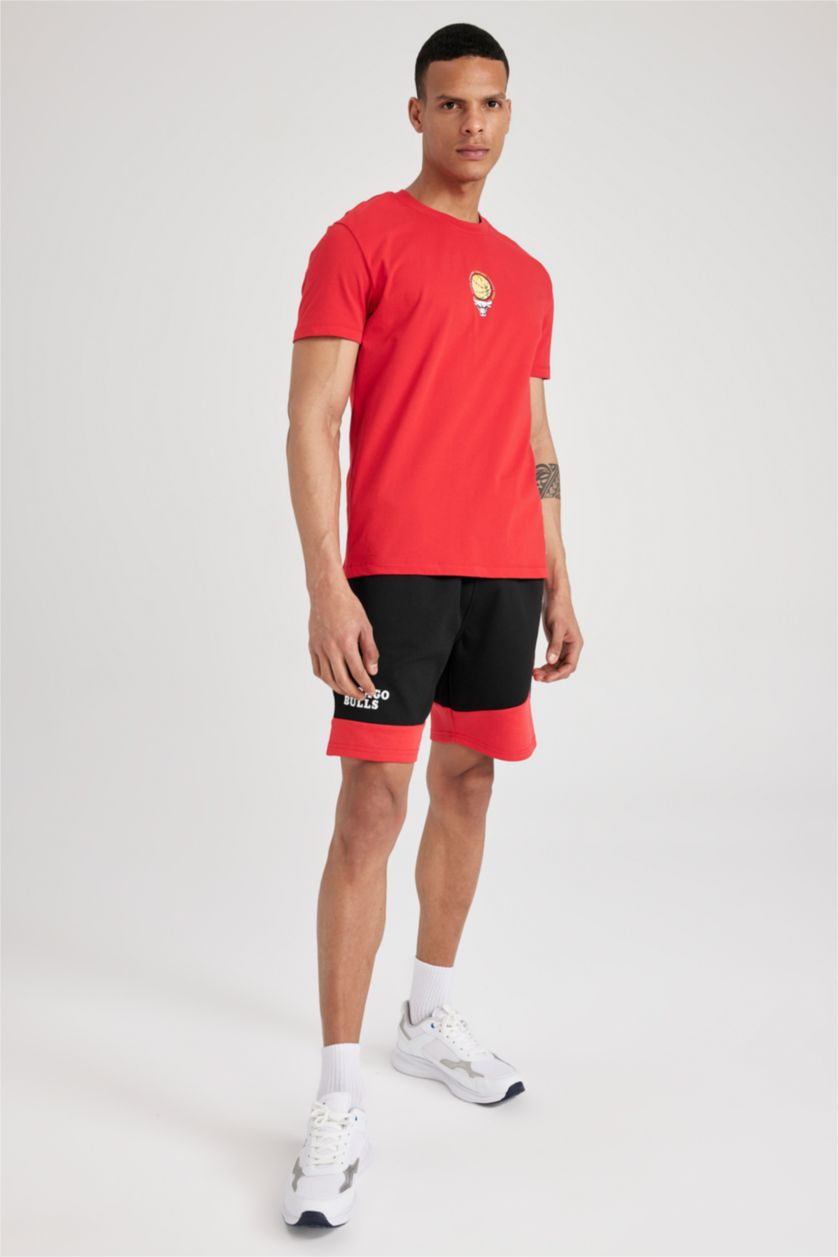 MAN Black Defacto Fit NBA Chicago Bulls Licensed Regular Fit Short Leg Shorts