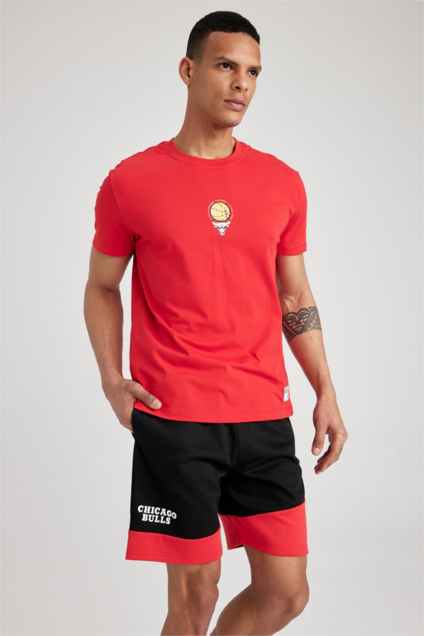 MAN Black Defacto Fit NBA Chicago Bulls Licensed Regular Fit Short Leg Shorts