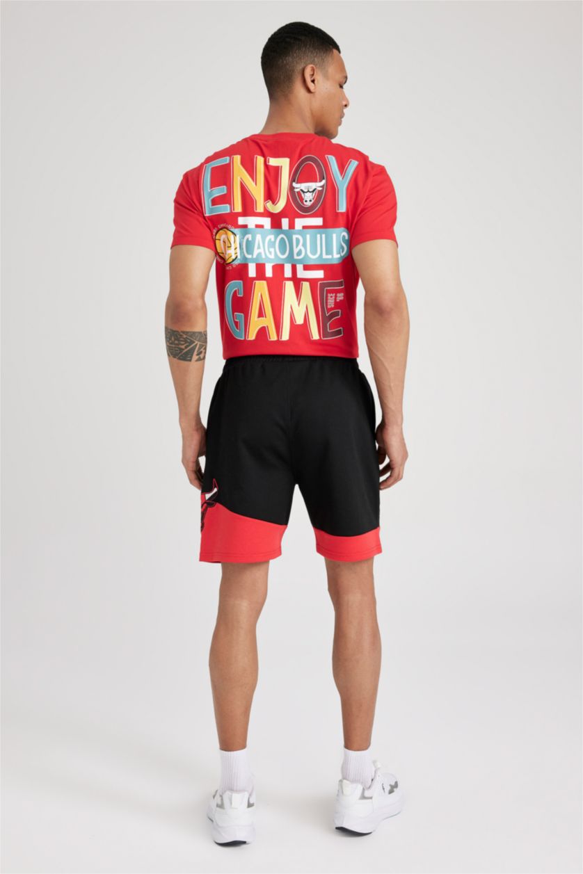 MAN Black Defacto Fit NBA Chicago Bulls Licensed Regular Fit Short Leg Shorts