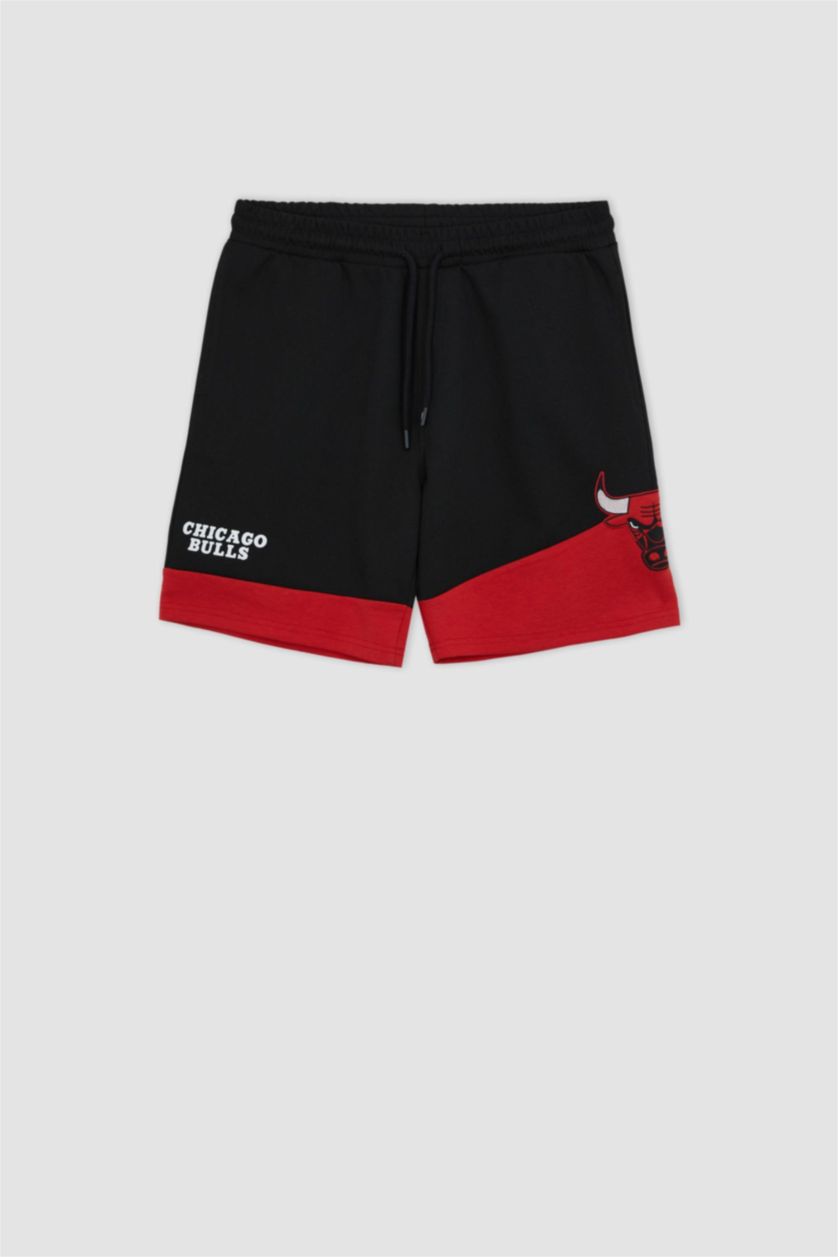 MAN Black Defacto Fit NBA Chicago Bulls Licensed Regular Fit Short Leg Shorts