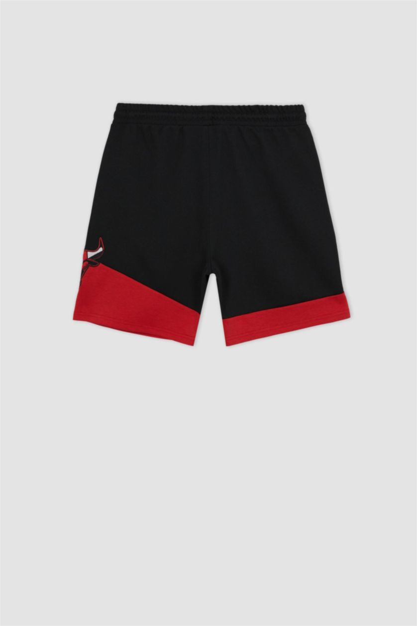 MAN Black Defacto Fit NBA Chicago Bulls Licensed Regular Fit Short Leg Shorts