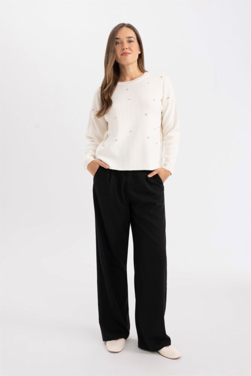 Әйелдерге экру қалыпты пішім дөңгелек жаға Пулловер