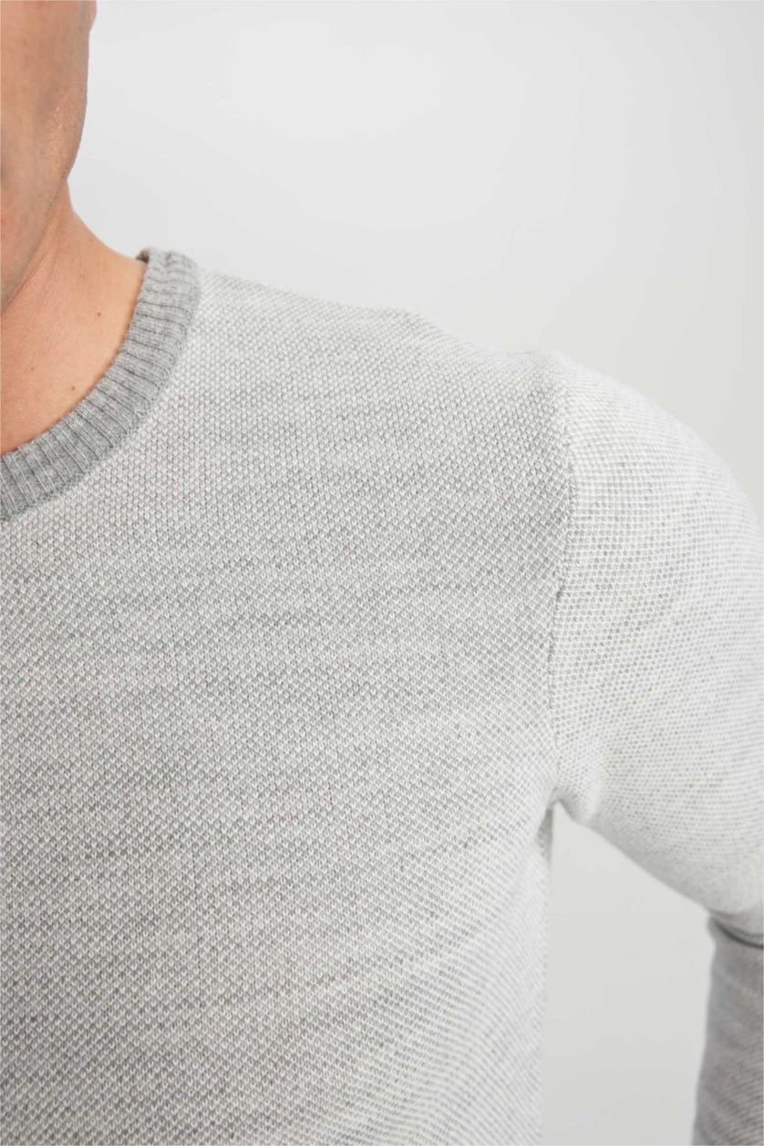 رجالي ميلانج رمادي بلوفر تريكو قصة عادية برقبة مستديرة