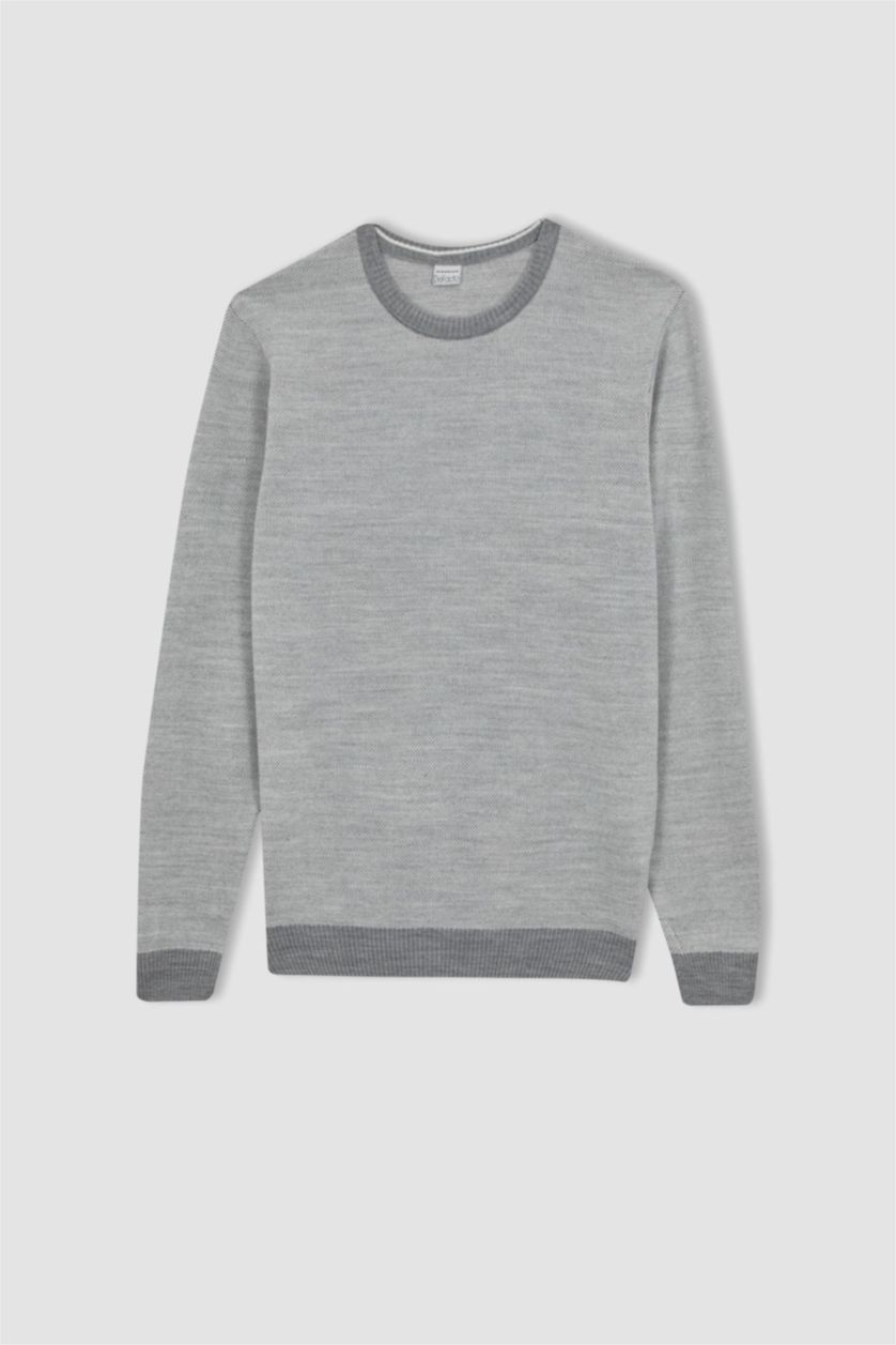 رجالي ميلانج رمادي بلوفر تريكو قصة عادية برقبة مستديرة