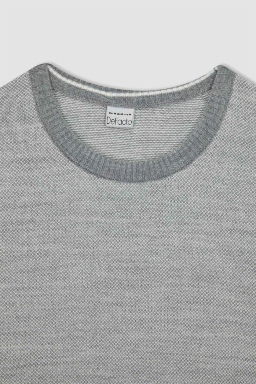 رجالي ميلانج رمادي بلوفر تريكو قصة عادية برقبة مستديرة