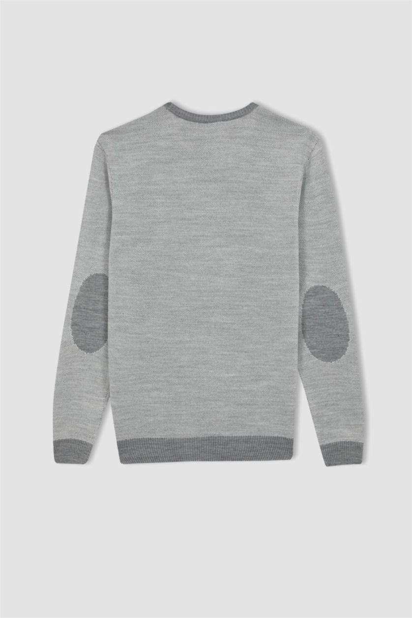 رجالي ميلانج رمادي بلوفر تريكو قصة عادية برقبة مستديرة