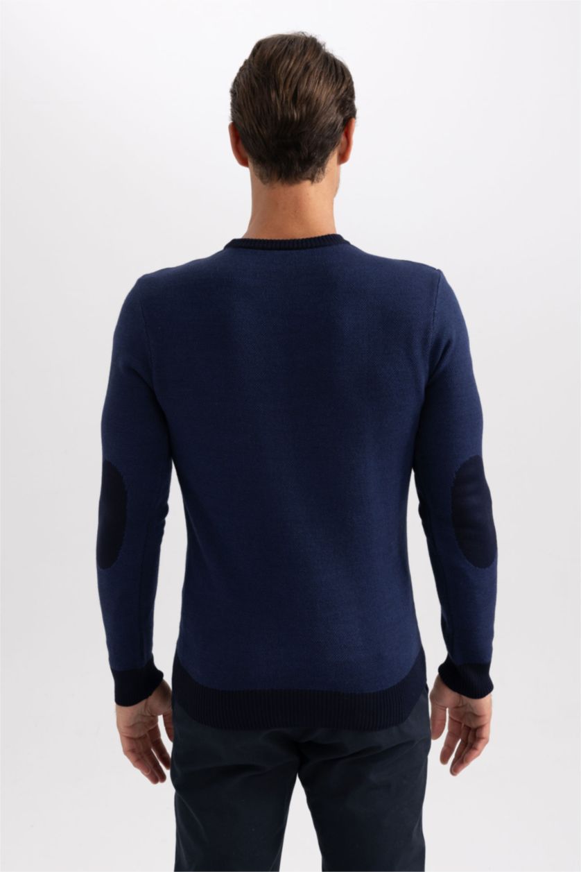 رجالي كحلي بلوفر تريكو قصة عادية برقبة مستديرة