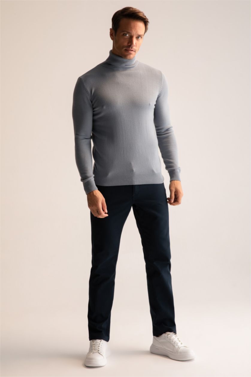 HOMME BLEU Clair Pull Tricot Col roulé