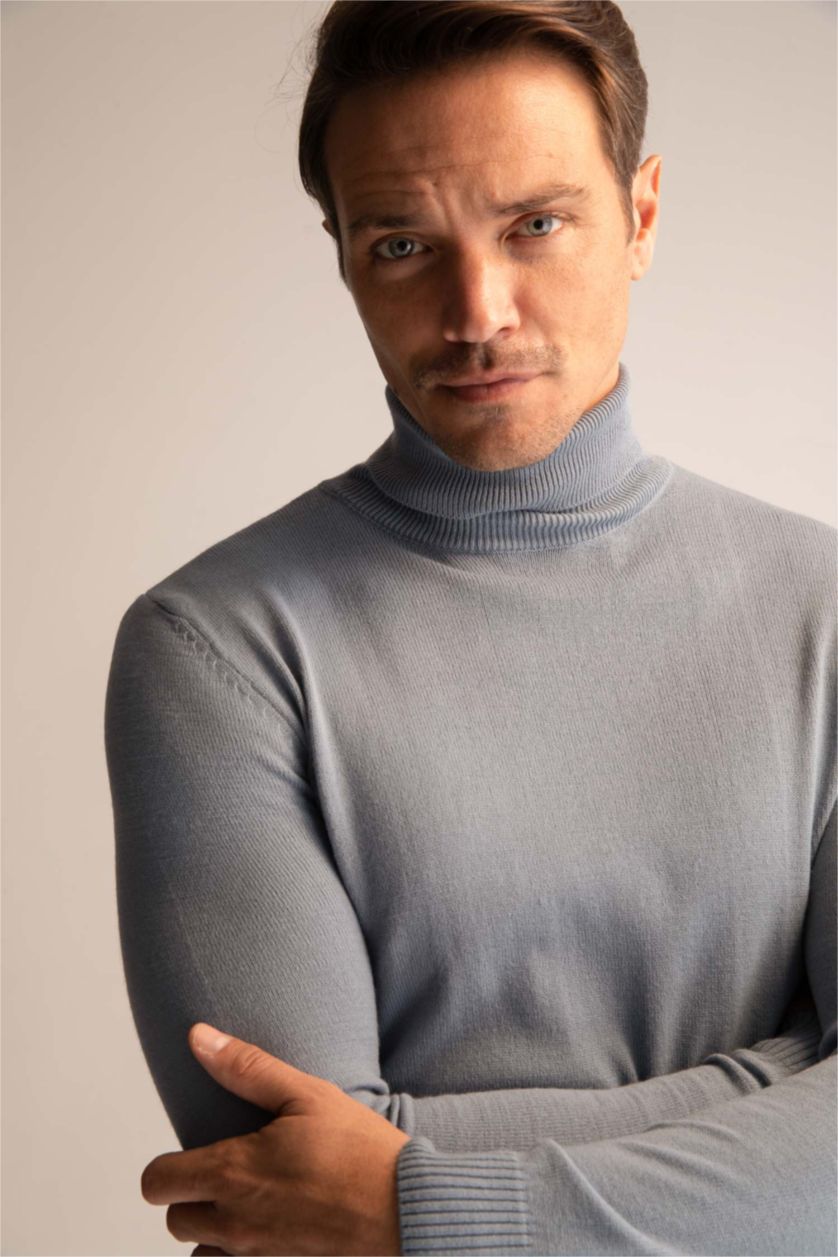 HOMME BLEU Clair Pull Tricot Col roulé
