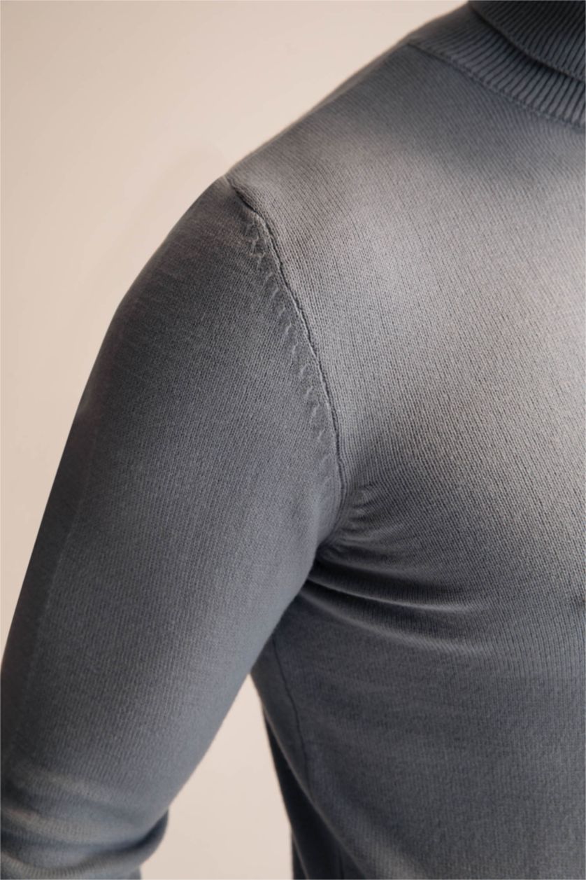 HOMME BLEU Clair Pull Tricot Col roulé