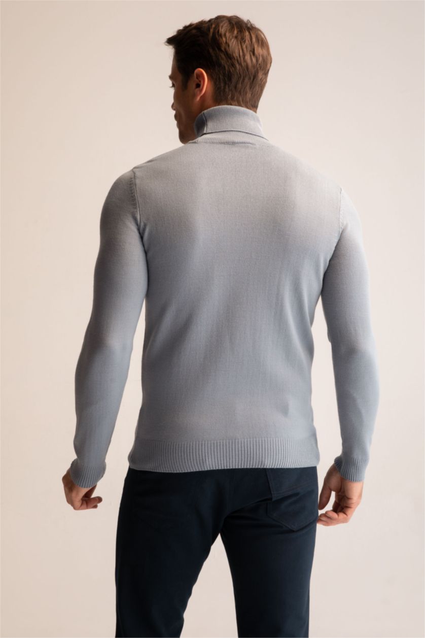 HOMME BLEU Clair Pull Tricot Col roulé