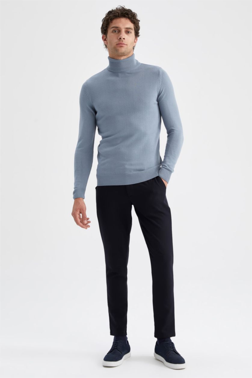 HOMME BLEU Clair Pull Tricot Col roulé