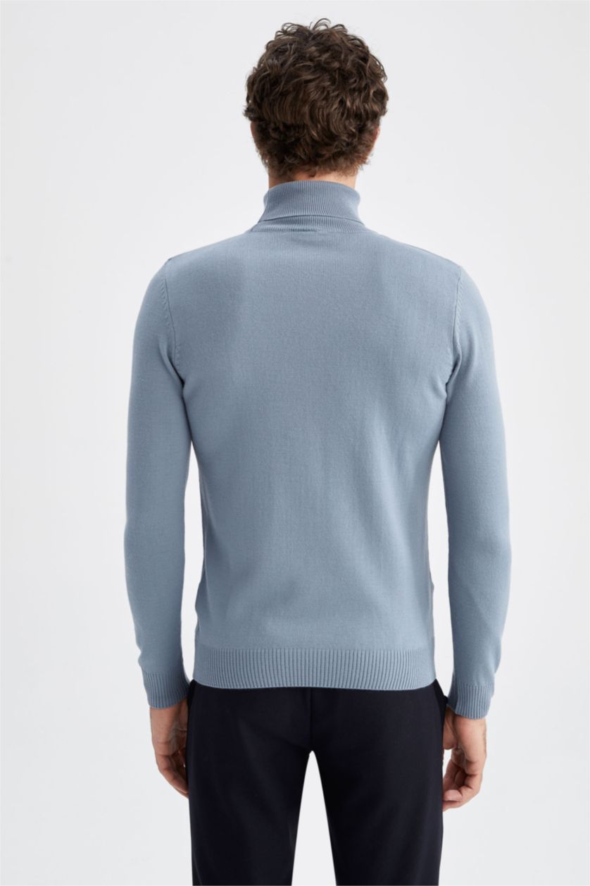 HOMME BLEU Clair Pull Tricot Col roulé