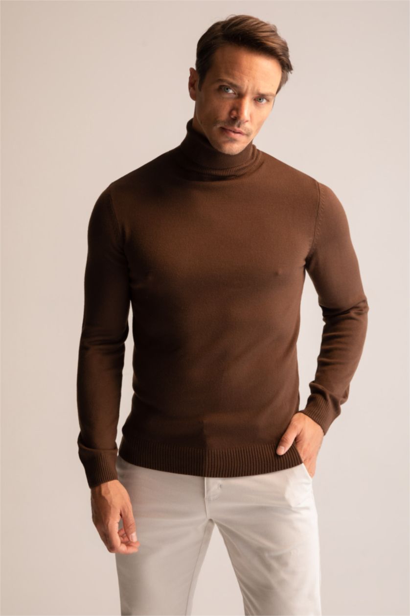 MAN Brown Slim Fit Turtleneck Knitwear Pullover