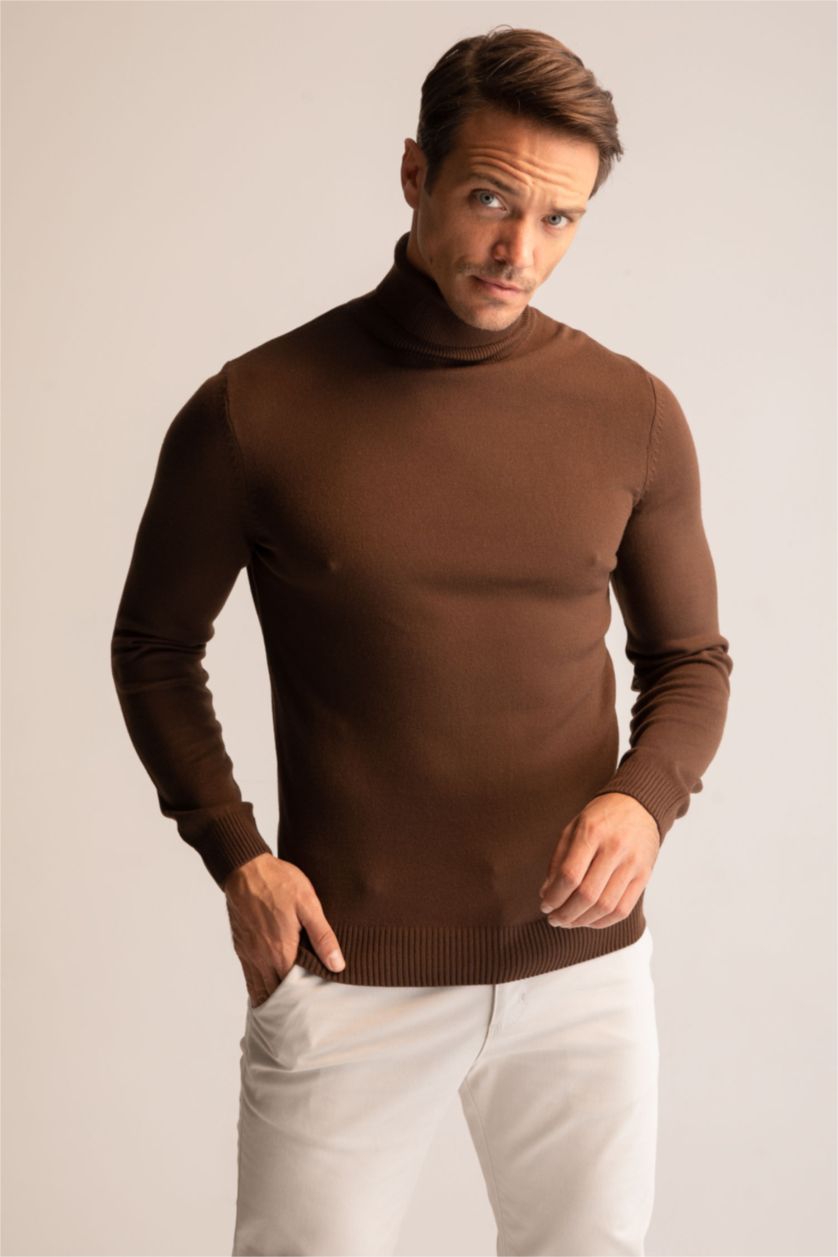 MAN Brown Slim Fit Turtleneck Knitwear Pullover