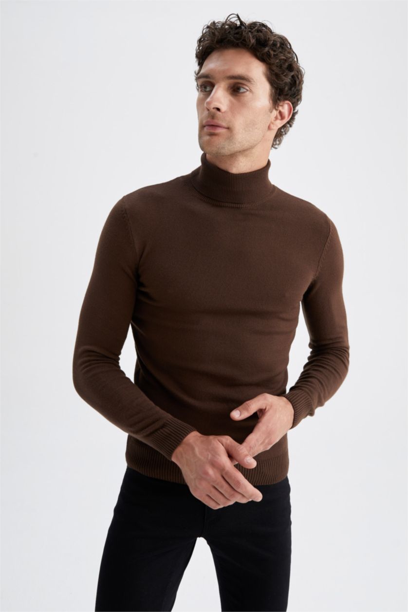 MAN Brown Slim Fit Turtleneck Knitwear Pullover