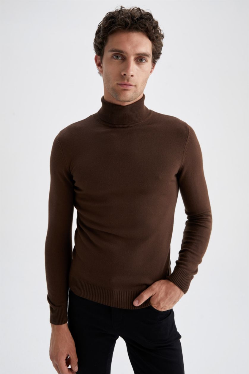 MAN Brown Slim Fit Turtleneck Knitwear Pullover