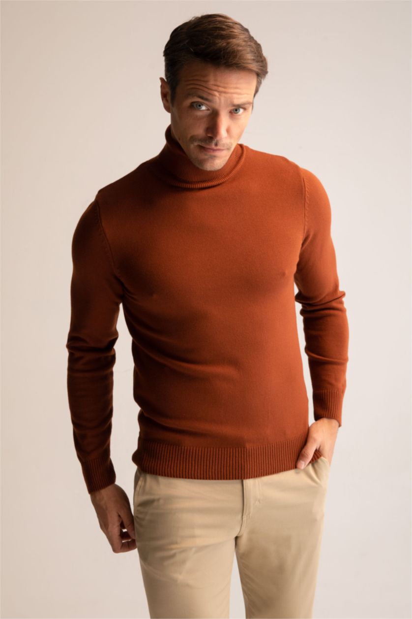 رجال بني بلوز صوف بناتي سليم فيت بياقة مدورة