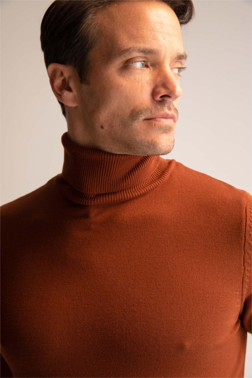 رجال بني بلوز صوف بناتي سليم فيت بياقة مدورة