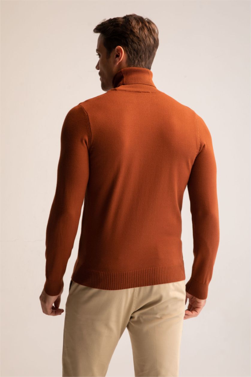 رجال بني بلوز صوف بناتي سليم فيت بياقة مدورة