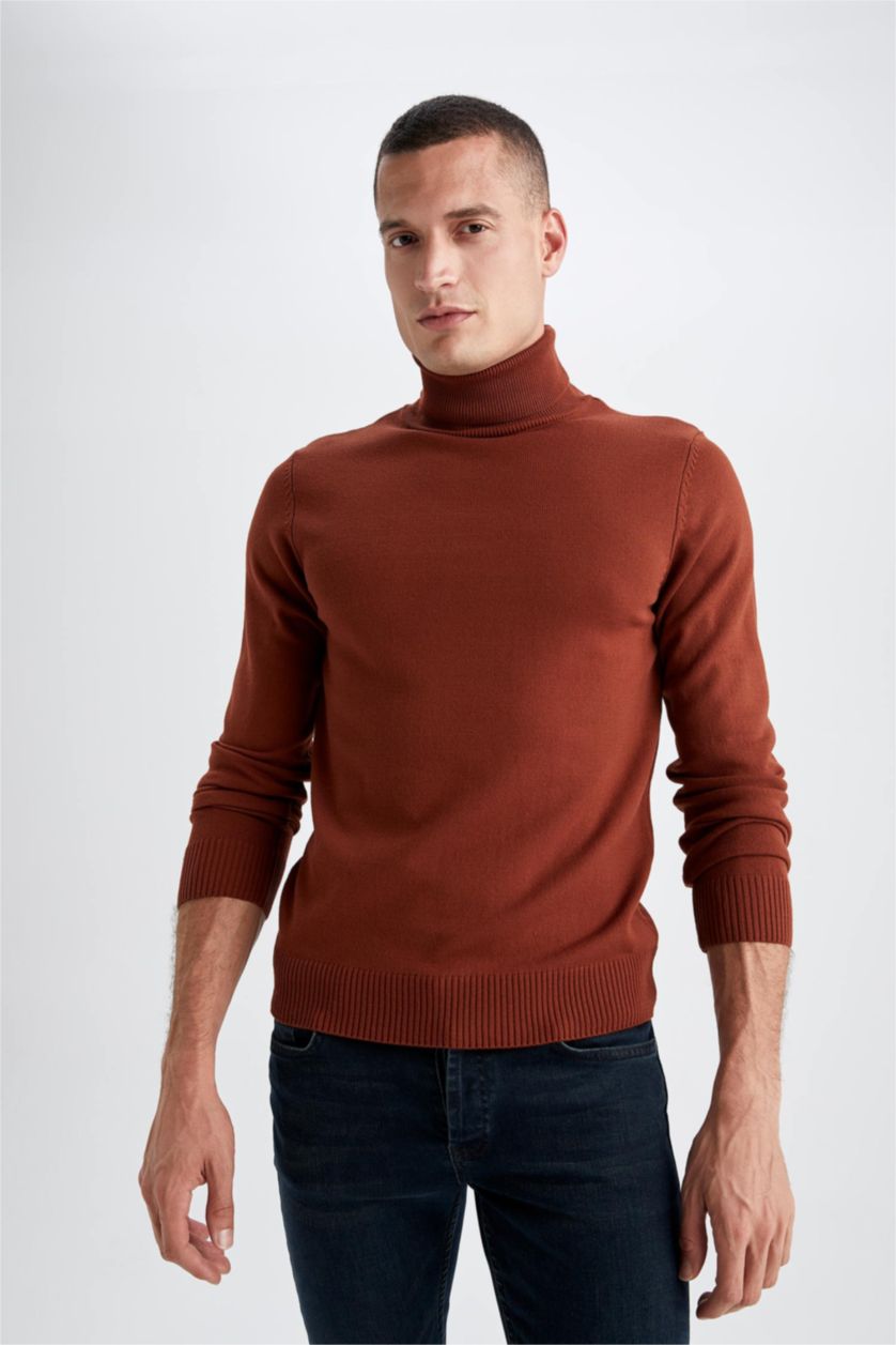 رجال بني بلوز صوف بناتي سليم فيت بياقة مدورة