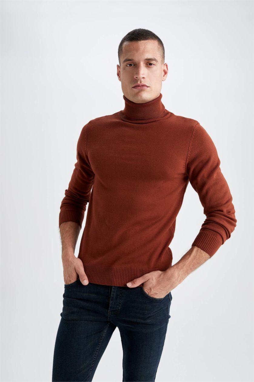 رجال بني بلوز صوف بناتي سليم فيت بياقة مدورة