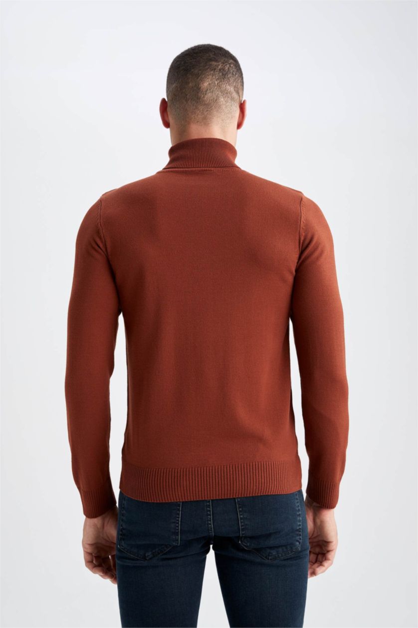 رجال بني بلوز صوف بناتي سليم فيت بياقة مدورة