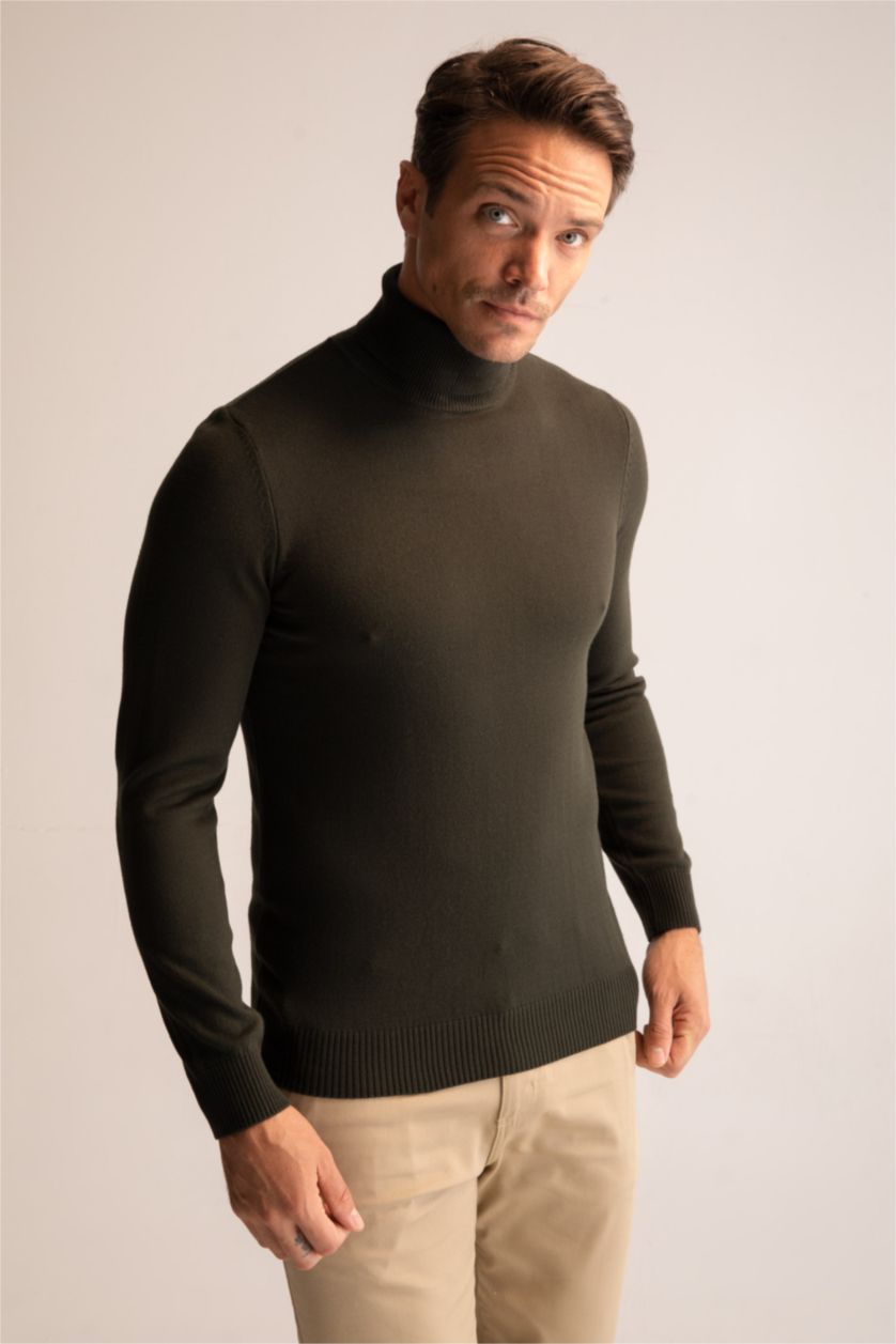 MAN Dark Green Slim Fit Turtleneck Knitted Pullover