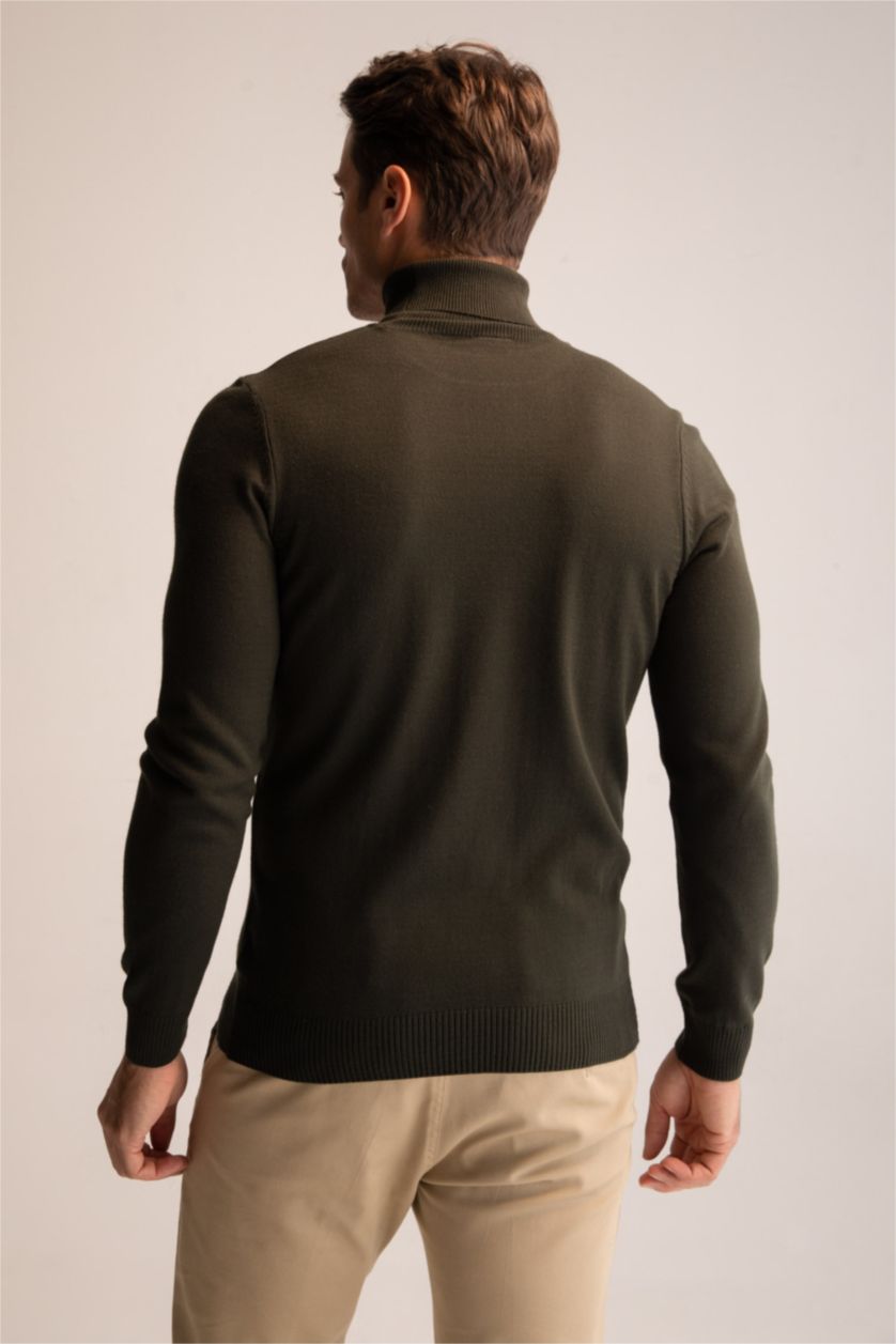 MAN Dark Green Slim Fit Turtleneck Knitted Pullover
