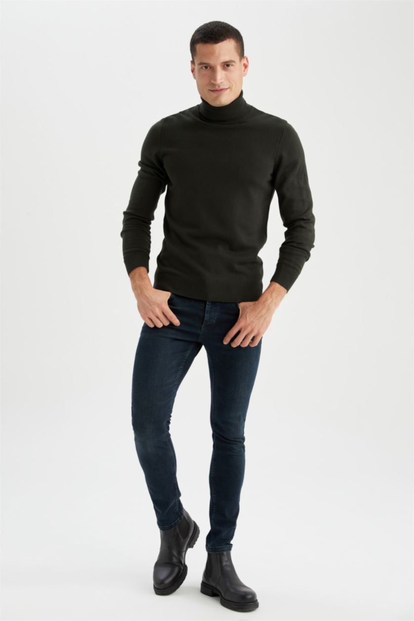 MAN Dark Green Slim Fit Turtleneck Knitted Pullover