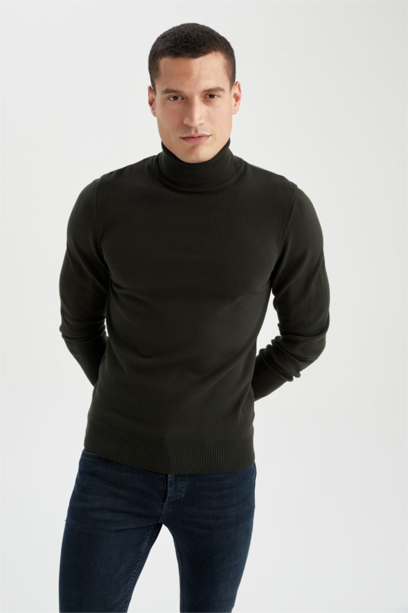 MAN Dark Green Slim Fit Turtleneck Knitted Pullover