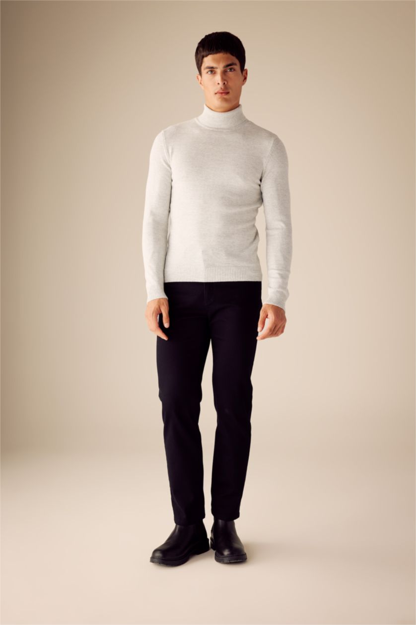 MAN Light Grey Melange Slim Fit Turtleneck Knitwear Pullover