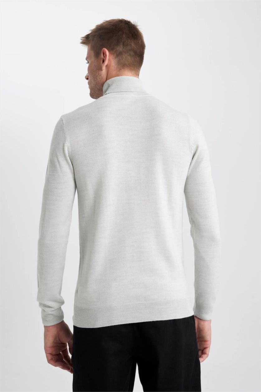 MAN Light Grey Melange Slim Fit Turtleneck Knitwear Pullover