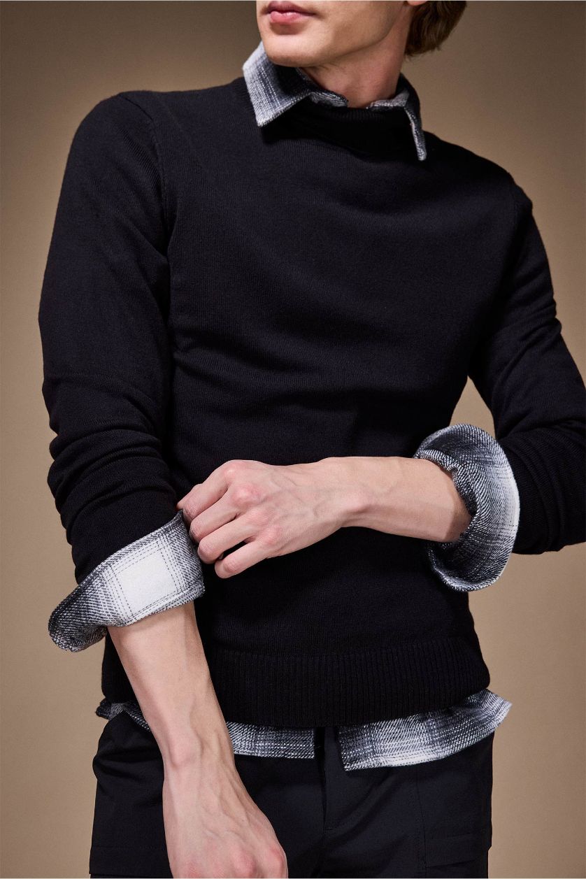 Erkek Siyah Slim Fit Triko Kazak