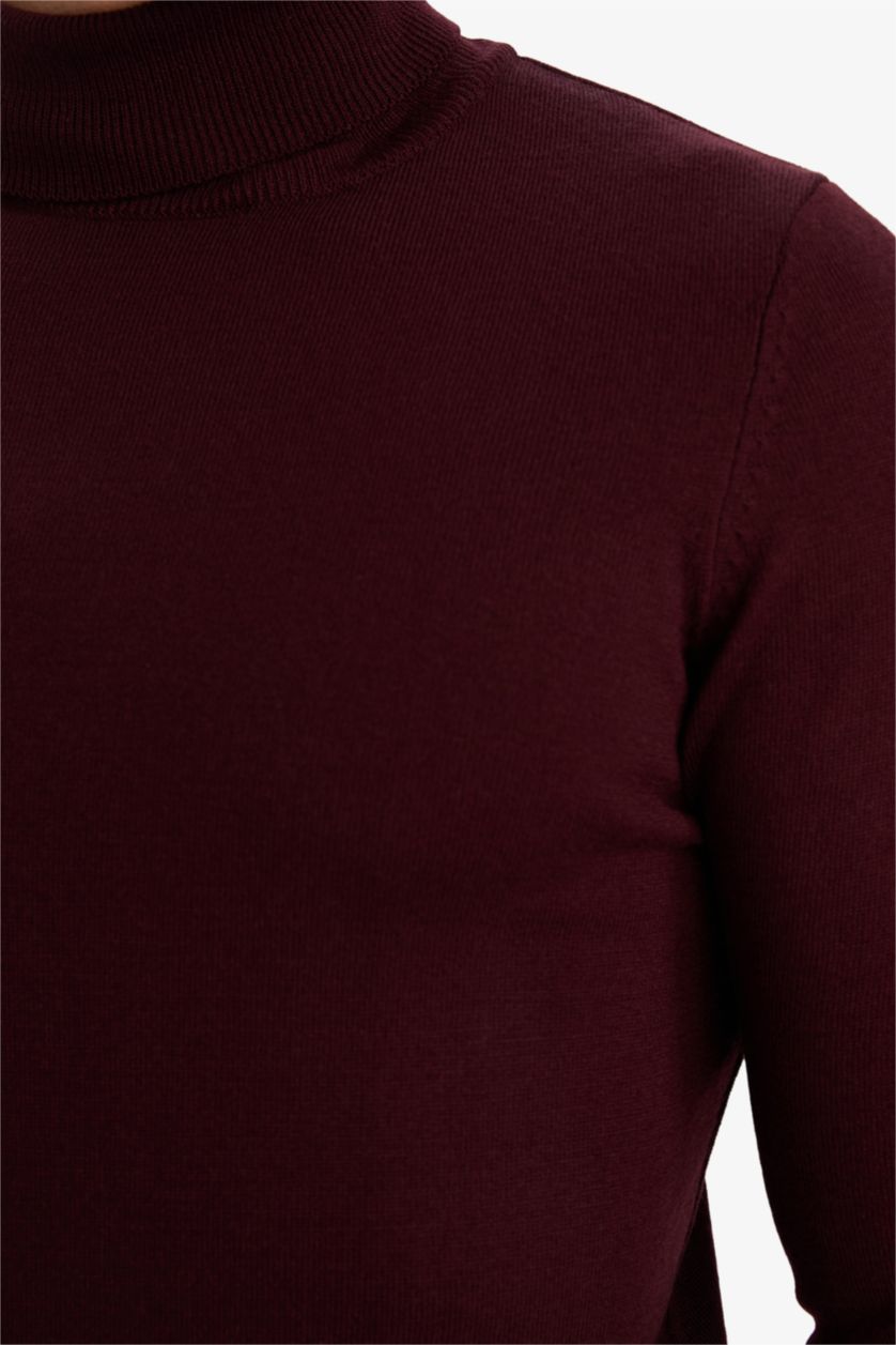 MAN Bordeaux Melange Slim Fit Turtleneck Knitwear Pullover