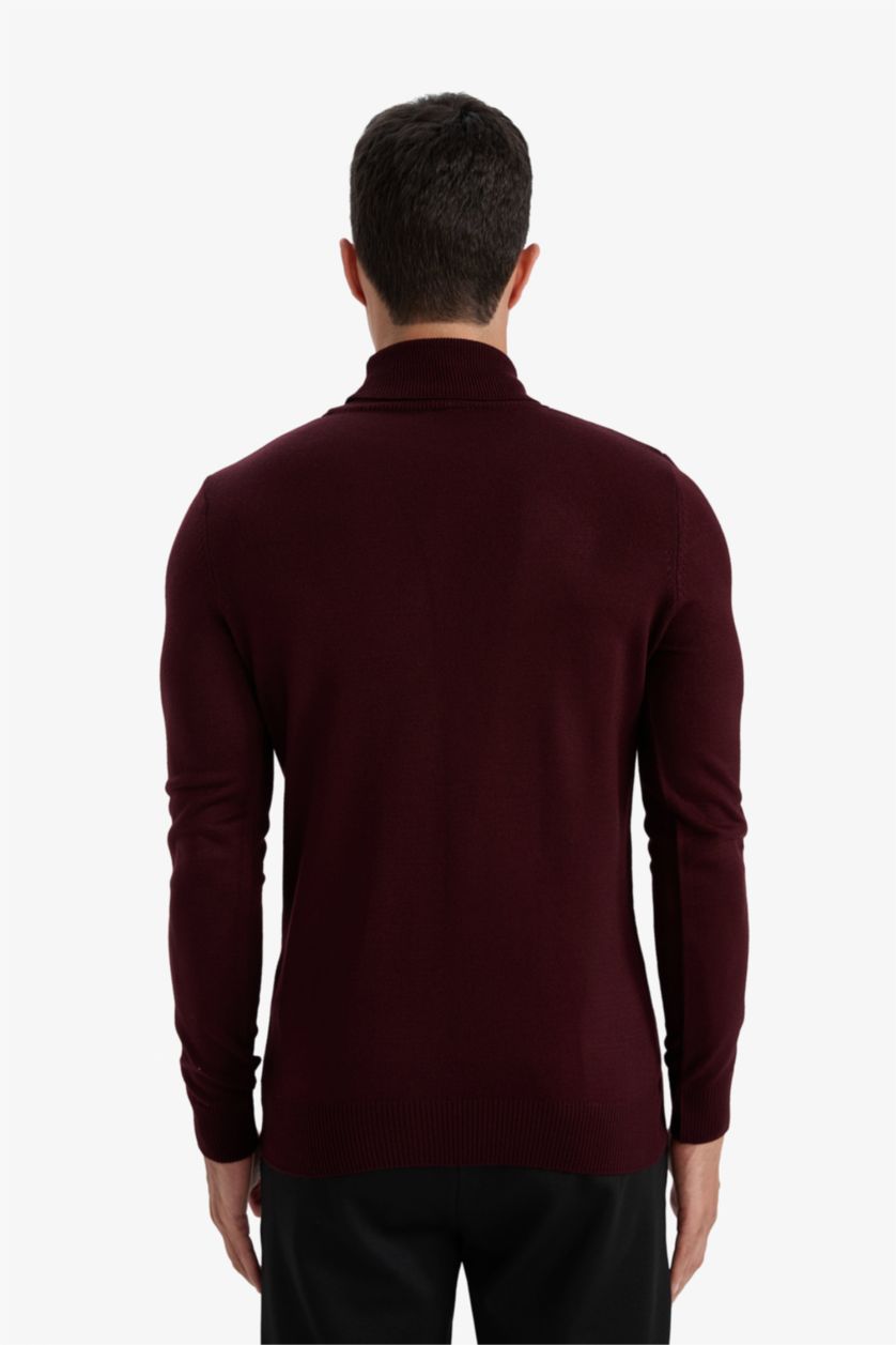 MAN Bordeaux Melange Slim Fit Turtleneck Knitwear Pullover