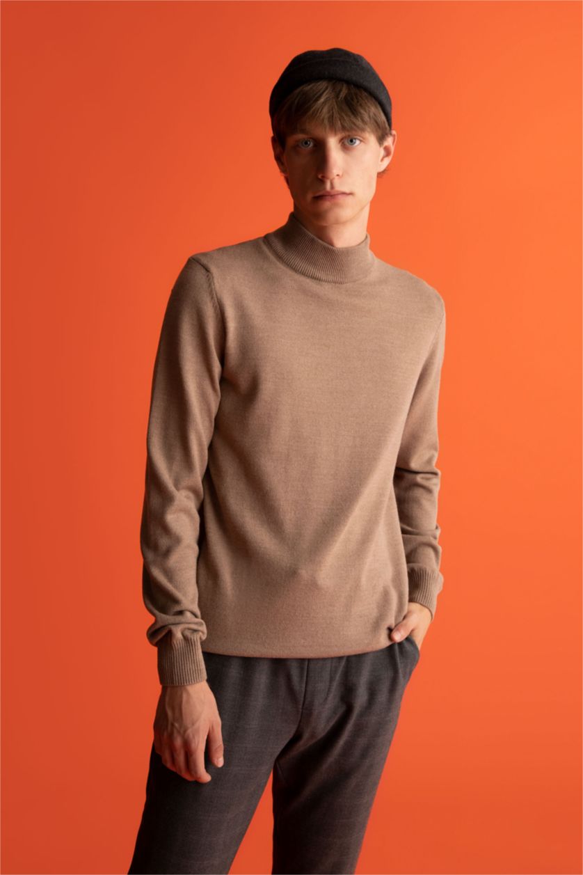 MAN Beige Slim Fit Turtleneck Knitwear Pullover