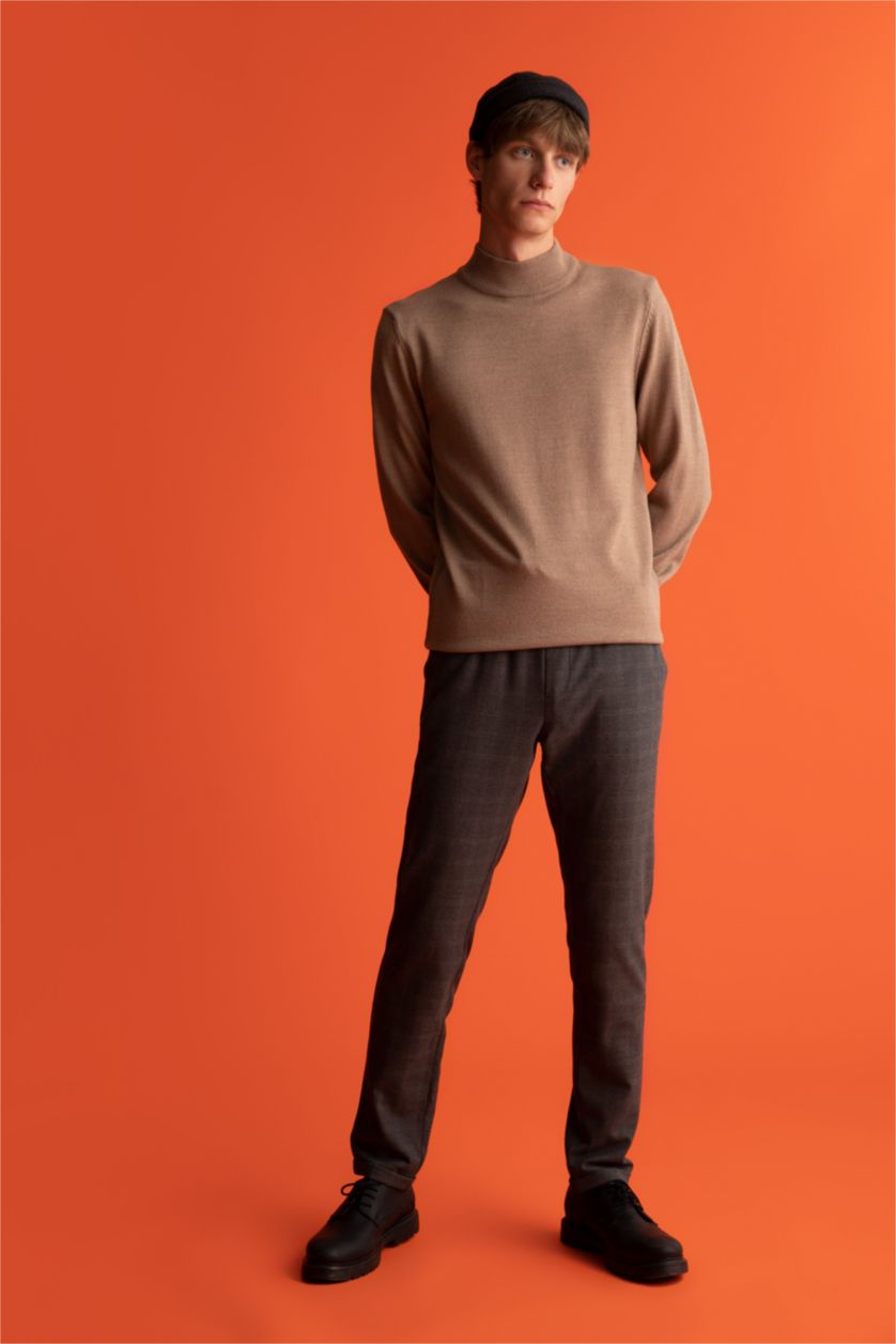 MAN Beige Slim Fit Turtleneck Knitwear Pullover