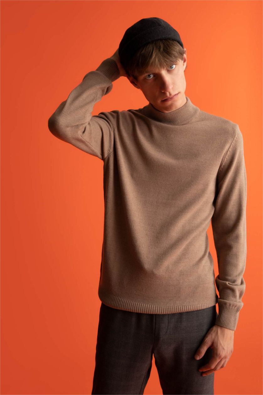 MAN Beige Slim Fit Turtleneck Knitwear Pullover