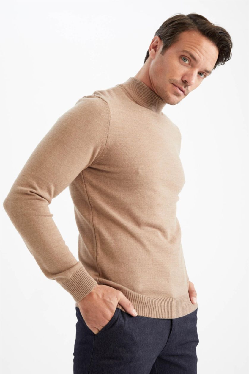 MAN Beige Slim Fit Turtleneck Knitwear Pullover