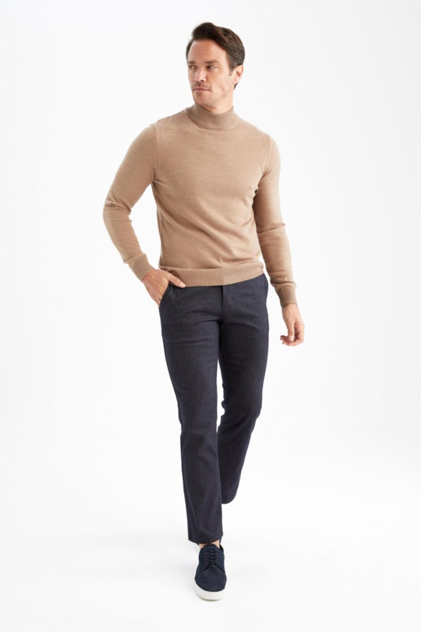 MAN Beige Slim Fit Turtleneck Knitwear Pullover