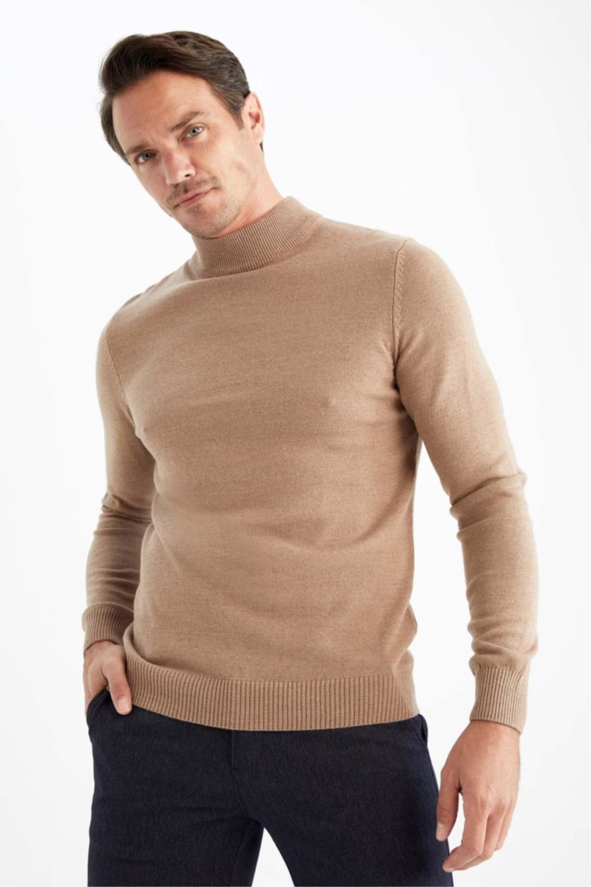 MAN Beige Slim Fit Turtleneck Knitwear Pullover