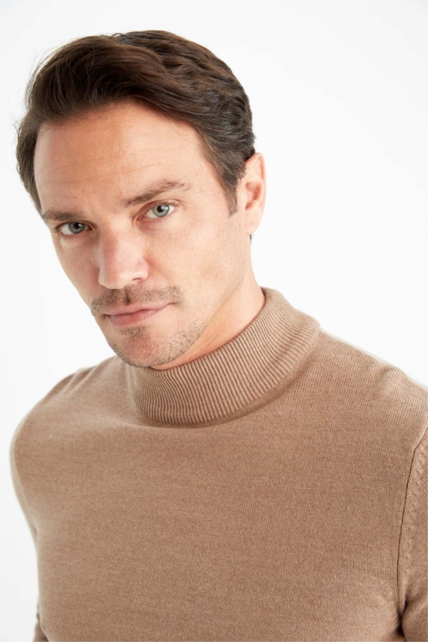 MAN Beige Slim Fit Turtleneck Knitwear Pullover