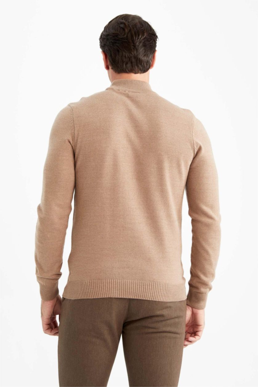 MAN Beige Slim Fit Turtleneck Knitwear Pullover