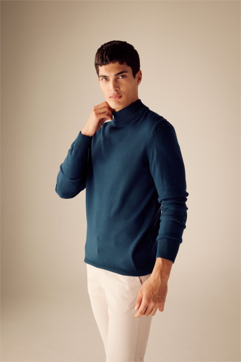 HOMME Vert Pull Slim à col roulé