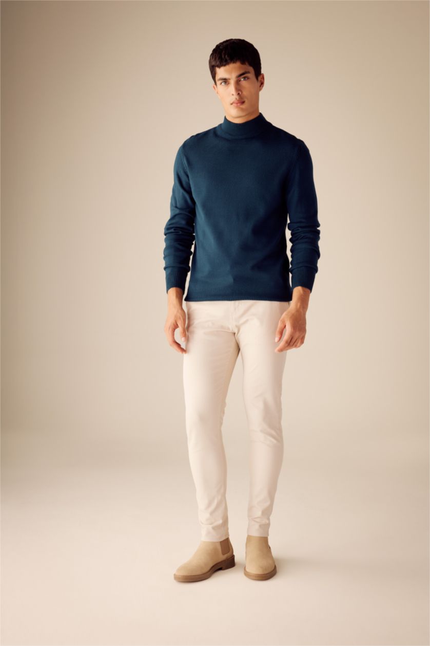 HOMME Vert Pull Slim à col roulé