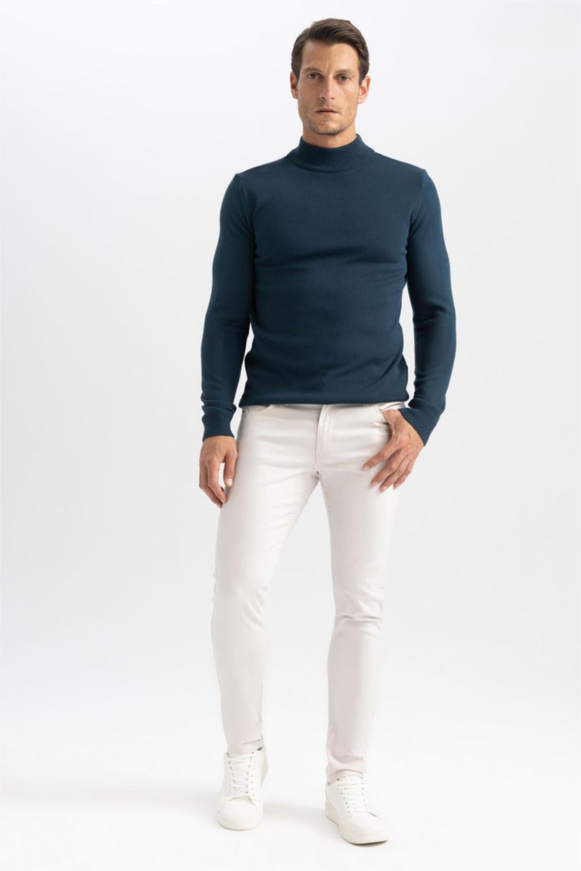 HOMME Vert Pull Slim à col roulé